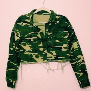 Camo Distressed Crop Jacket